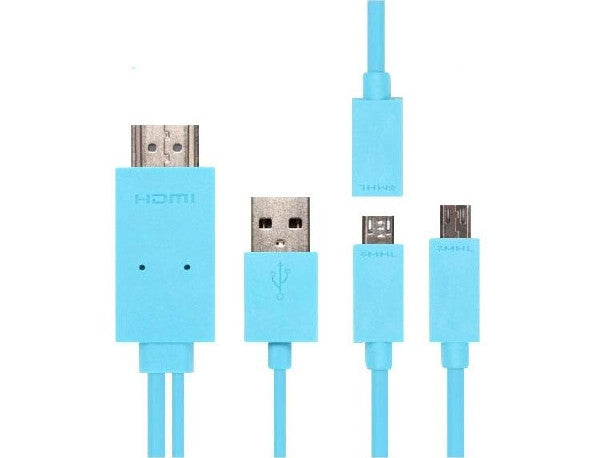 MHL to HDMI Kit - 5 pin or 11 pin MHL Micro USB to HDMI HDTV Cable Adapter - Blue, Video Cables & Interconnects, Various - TiGuyCo Plus