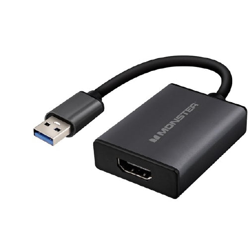 MONSTER USB 3.0 To HDMI Adapter - 2K - 1080p Quality -  Connect a Laptop to a TV/Monitor - Black