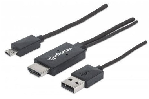 Manhattan MHL HDTV Cable - Micro-USB 11-pin to HDMI, with USB type-A Power, Audio/Video Cables, MANHATTAN - TiGuyCo Plus