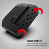 Monster Essentials Swivel Wall Tap Surge Protector - 6 AC - 2 USB-A - 1-Side Swivel Sockets - 1200 Joules -  Black