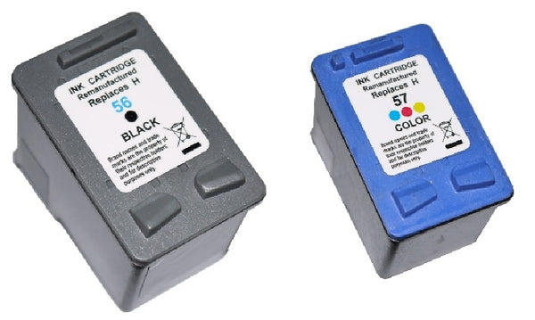 Compatible with HP No. 56 (C6656A) Black and No. 57 (C6657A) Colour - PREMIUM ink Remanufactured Inkjet Cartridge Combo Set - 2 Cartridges