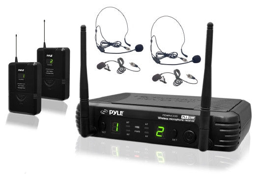 !     A     !    PYLE - PDWM3400 - Premier Series Professional UHF Microphone System with (2) Body-Pack Transmitters, (2) Headset & (2) Lavalier Microphones with Selectable Frequencies, Microphones, Pyle-Pro - TiGuyCo Plus