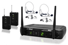 PYLE - PDWM3400 - Premier Series Professional UHF Microphone System with (2) Body-Pack Transmitters, (2) Headset & (2) Lavalier Microphones with Selectable Frequencies
