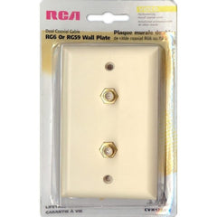 RCA Coaxial RG6 or RG59 1-Gang Wallplate - Double Jack Adapters - Ivory