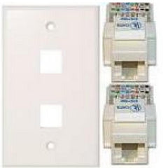 TechCraft Cat5e Keystone Kit - Double Keystone Wallplate & Jack Combo - White