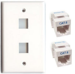 TechCraft Cat6 Keystone Kit - Double Keystone Wallplate & Jacks Combo - White