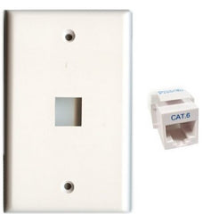 TechCraft Cat6 Keystone Kit - Single Keystone Wallplate & Jack Combo - Beige