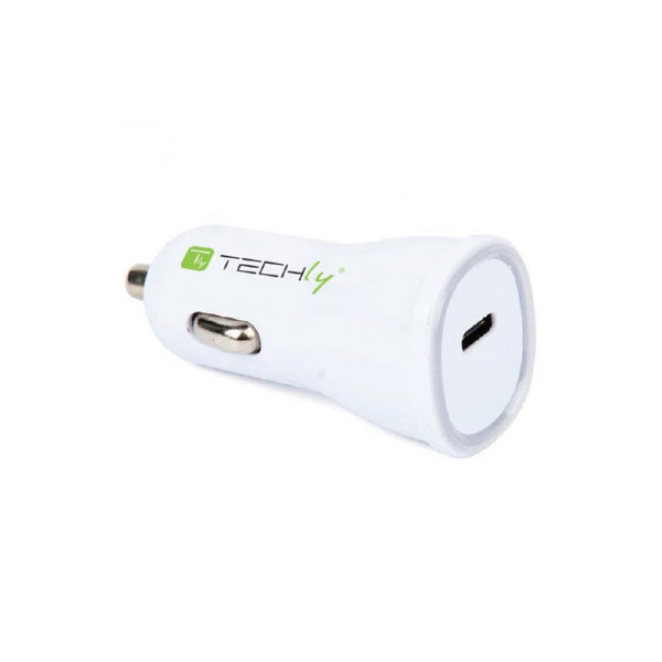 Techly 3A USB-C Car Charger - White