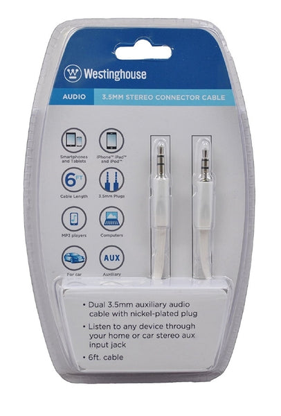 Westinghouse 3.5mm Stereo Connector Cable for iPad, iPhone, iPod, Smartphone, Tablet and MP3 Players - White
