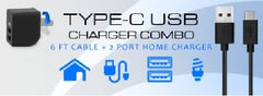 6 ft. XTREME 2.4 Amp - Type-C USB Cable and 2-Port USB Home Charger Combo - Black